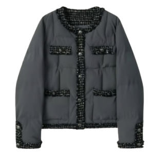 Luxury Tweed-Trim Puffer Jacket