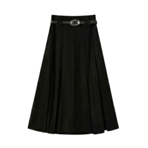 Classic Noir Belted A-Line Skirt