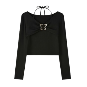 Midnight Butterfly Ribbed Top