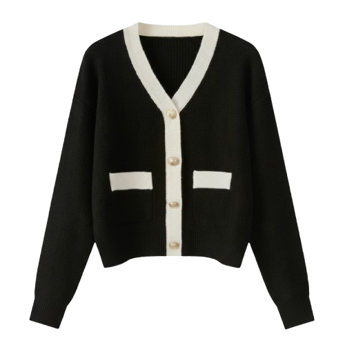 Classic Contrast Knit Cardigan